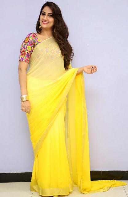 South Indian TV Actress Manjusha Stills In Traditional Yellow Saree 13