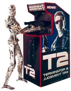 Terminator 2 Judgment day+arcade+game+rail shooter+retro+portable+art+flyer