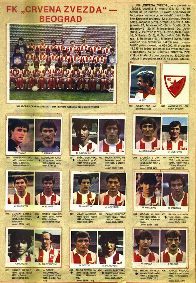 ETOILE ROUGE DE BELGRADE 1982-83. By Panini.