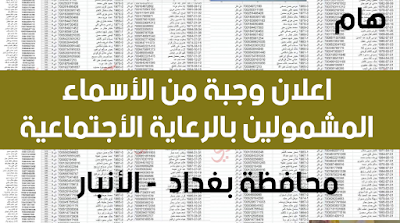 اعلان وجبة من الأسماء المشمولين بالرعاية الأجتماعية محافظة بغداد ومحافظة الانبار