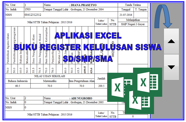 Aplikasi Excel cetak buku register kelulusan Siswa SD/SMP 