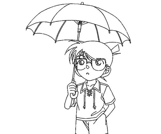 Tranh tô màu thám tử Conan cầm ô