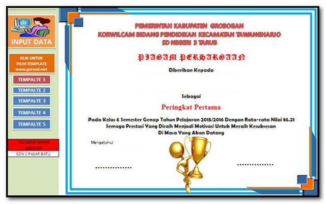 Aplikasi Cetak Sertifikat Piagam Penghargaan Siswa Sekolah