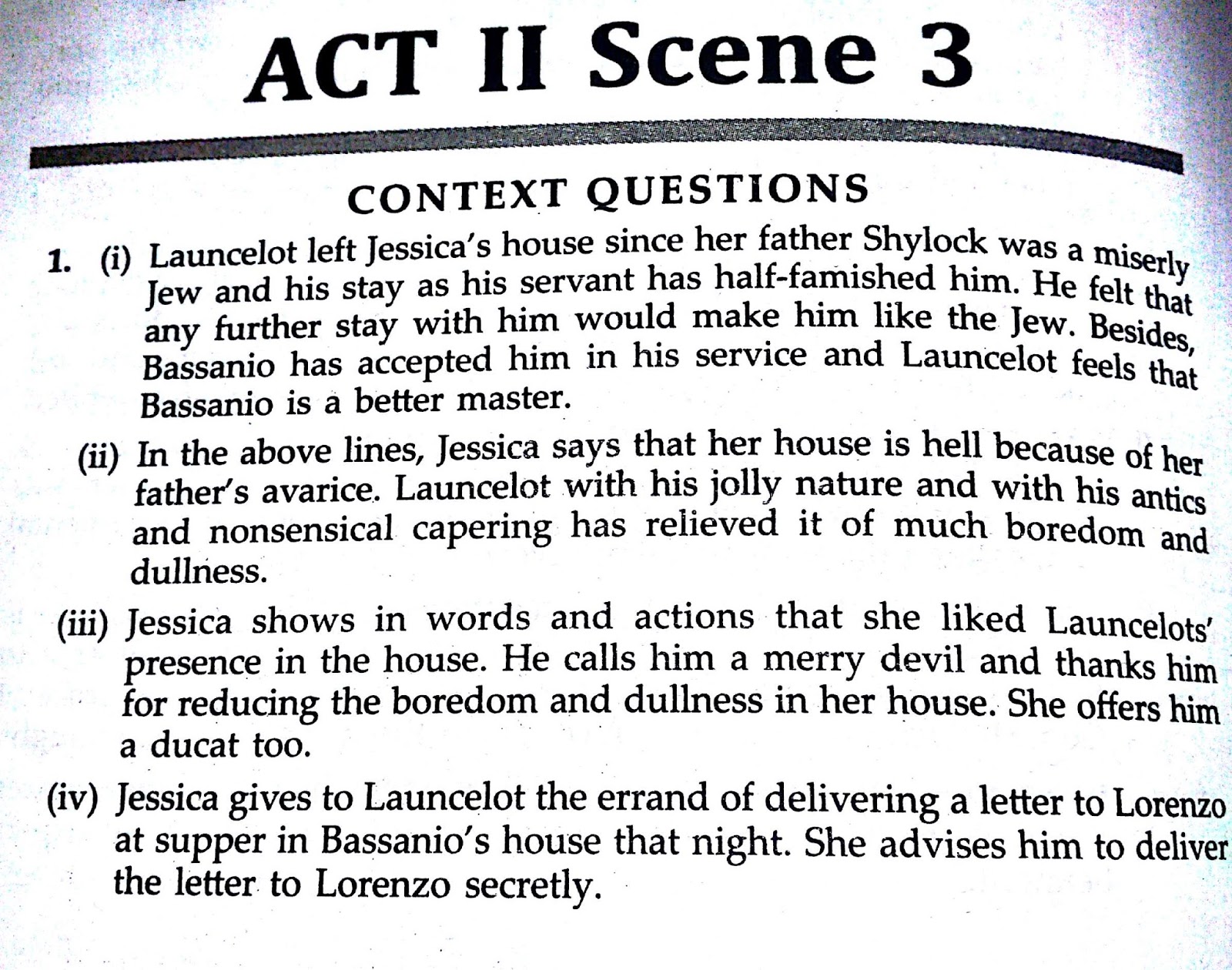 MERCHANT OF VENICE ACT 2 SCENE 3 WORKBOOK SOLUTION My ICSE Guide