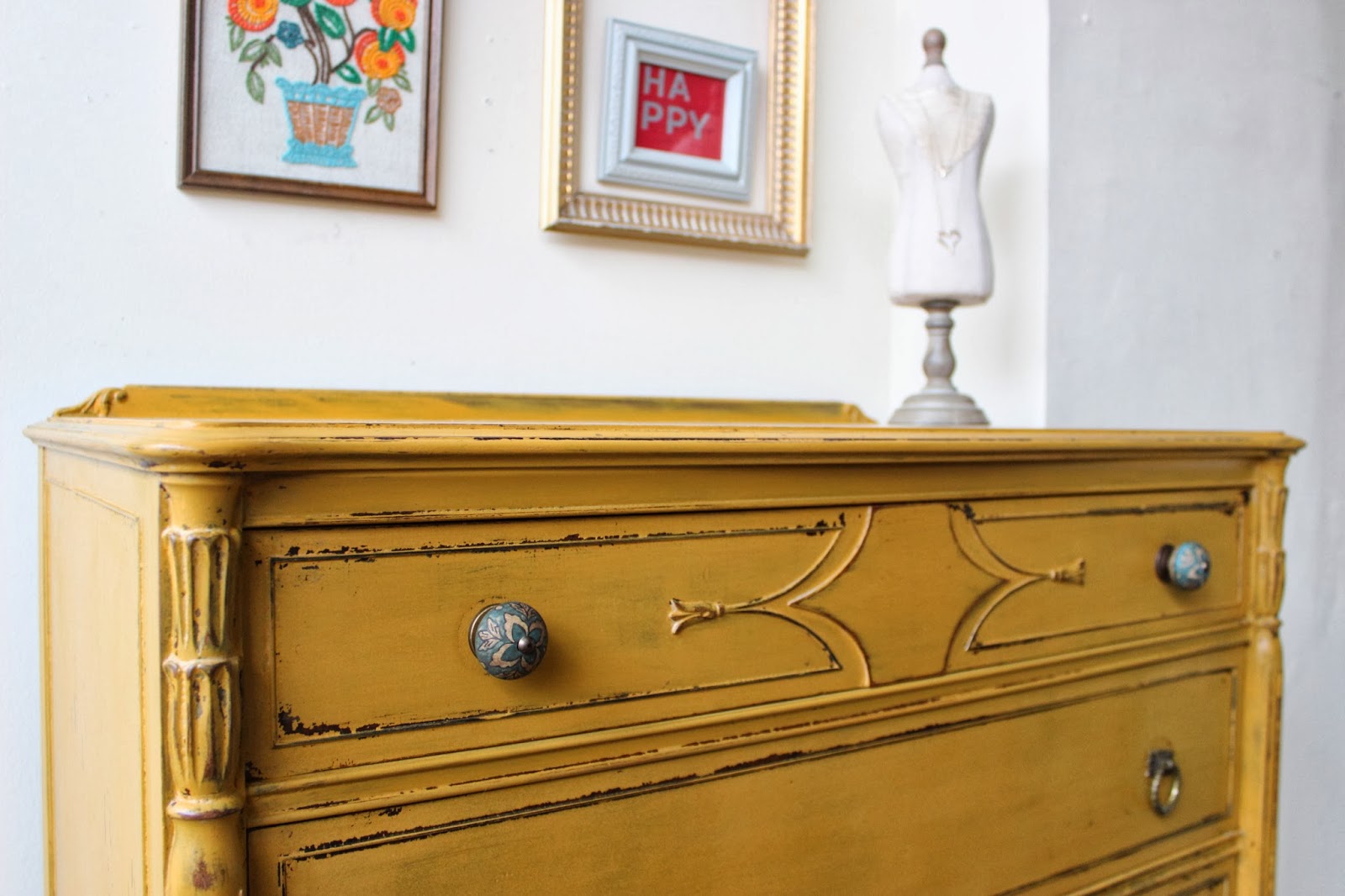 Poppyseed Creative Living Milk Paint Mustard Yellow Tallboy Dresser
