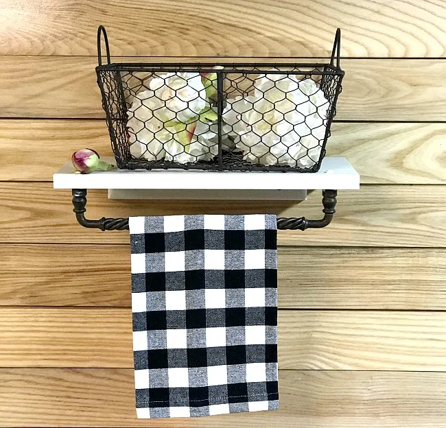 Repurposed Cabinet door DIY Basket shelf and towel bar