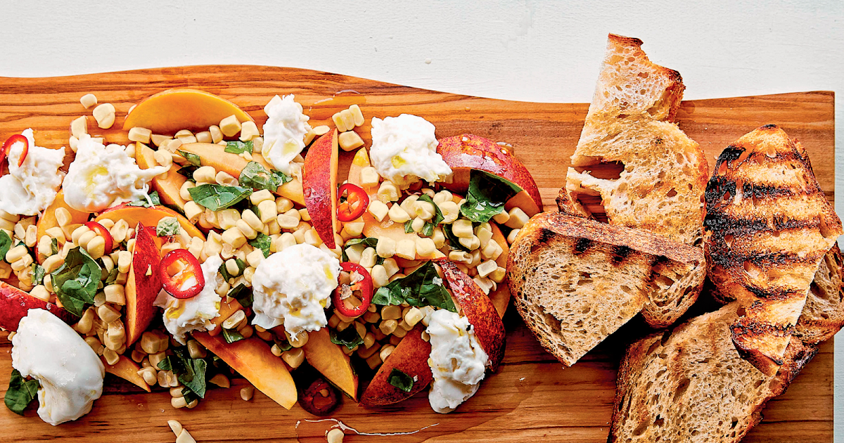 Burrata with nectarines and corn