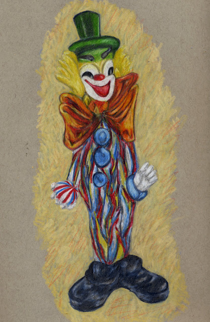 Colored pencil drawing of glass clown