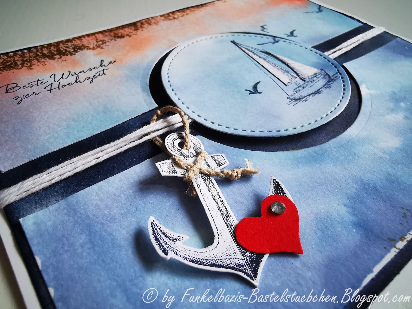 Funkelbazis Bastelstübchen Maritime Hochzeitskarte Setz die Segel