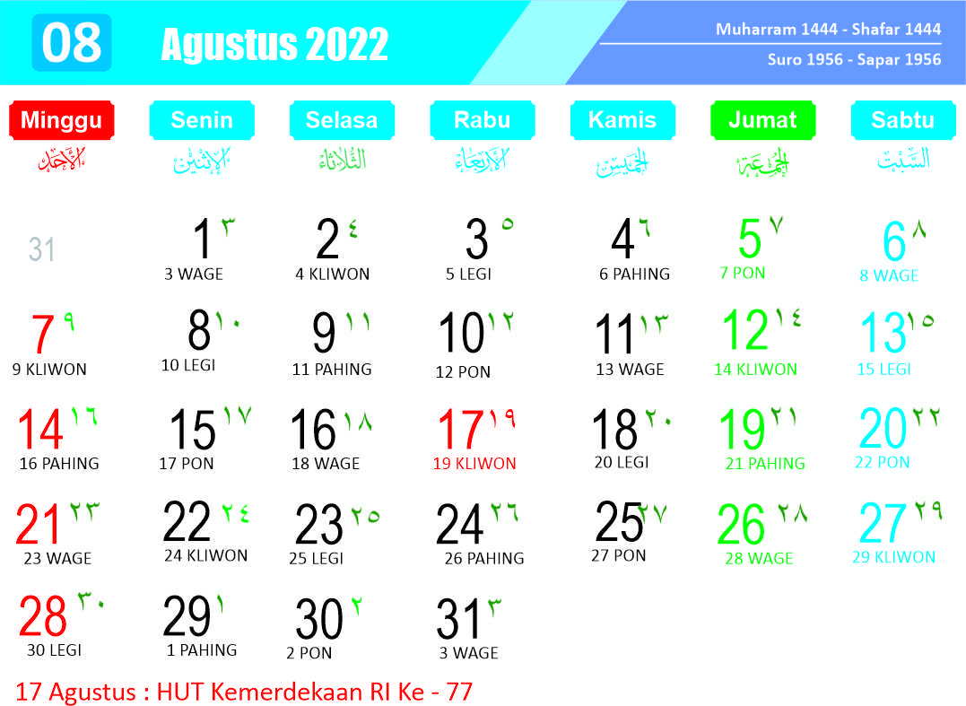 Kalender Agustus 2022 - Kanalmu
