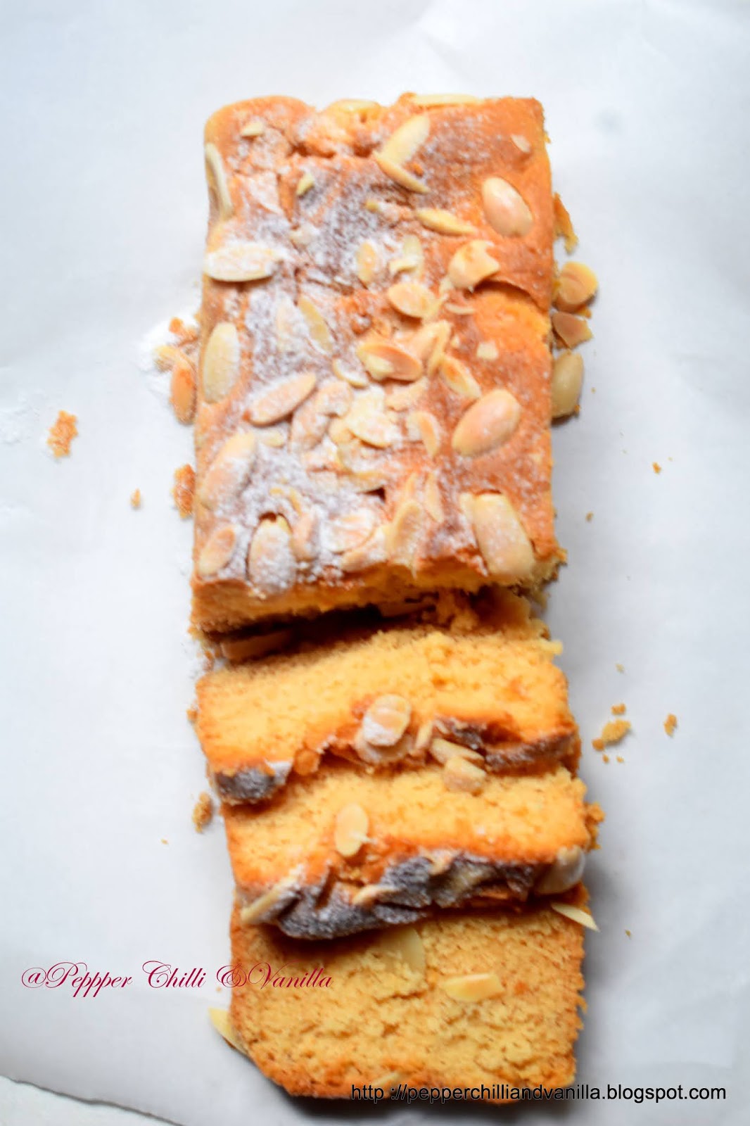Eggless Almond Loaf /Eggless Almond Loaf Cake Pepper, Chilli and Vanilla