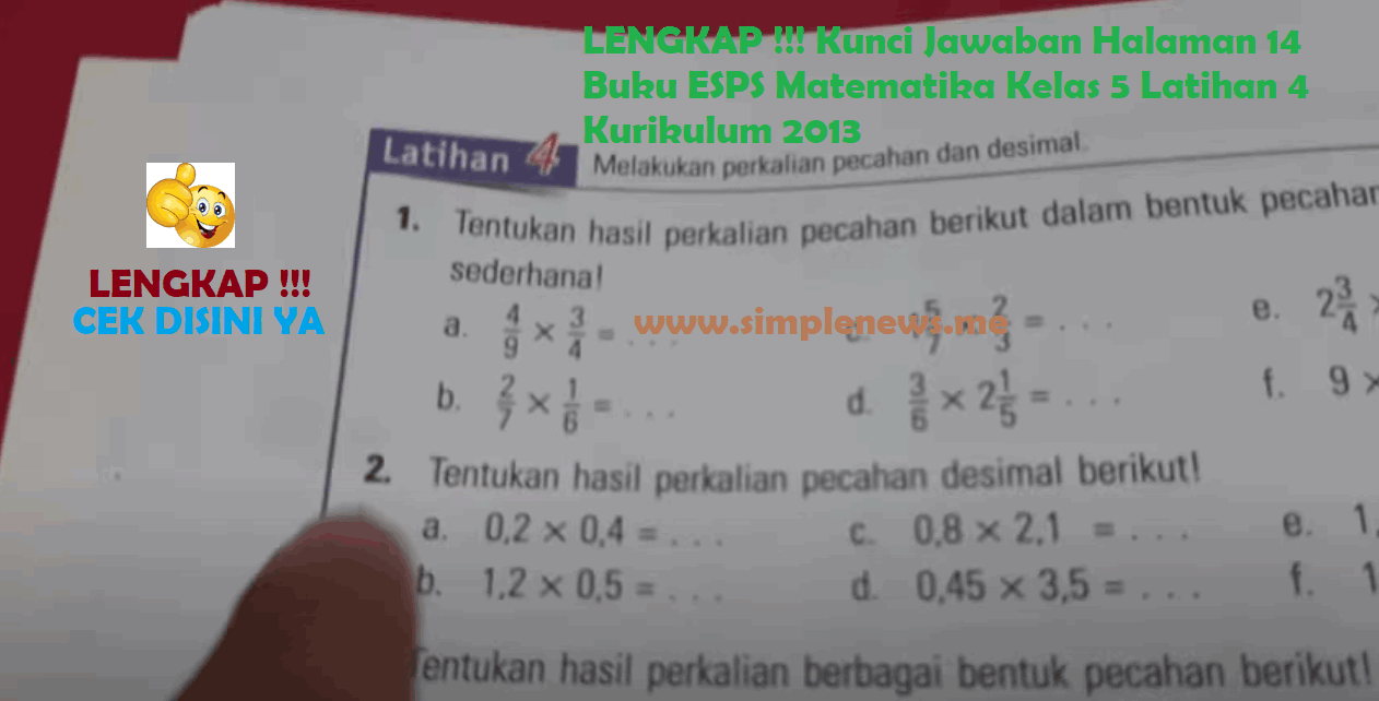 Kunci Jawaban Halaman 14 Buku ESPS Matematika Kelas 5 Latihan 4 Kurikulum 2013 www.simplenews.me