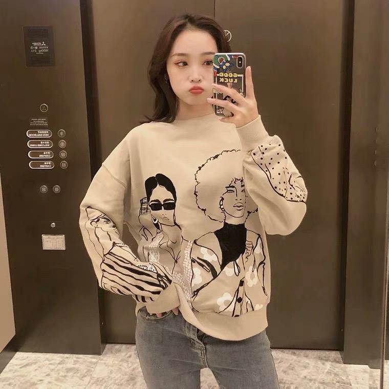 Áo Sweater Nỉ In Hình Cô Gái Form dưới 70Kg G034