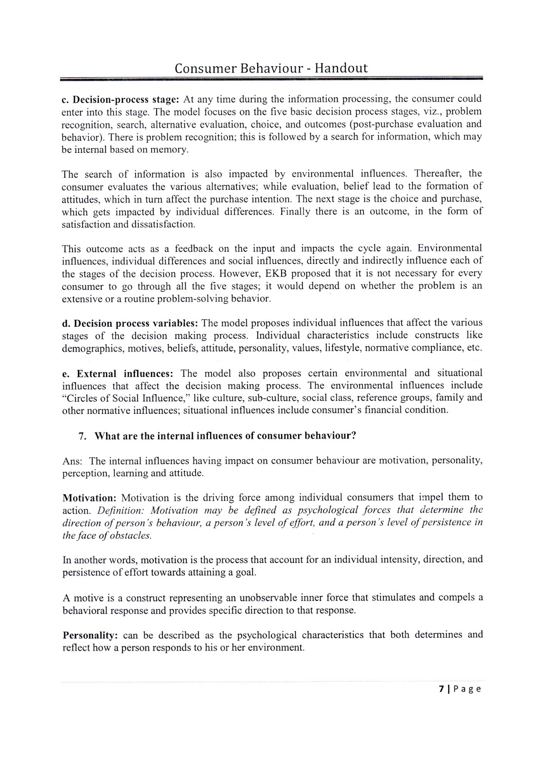 AR VTU MBA E-NOTES: MBA VTU Consumer behavior Notes/ Handouts