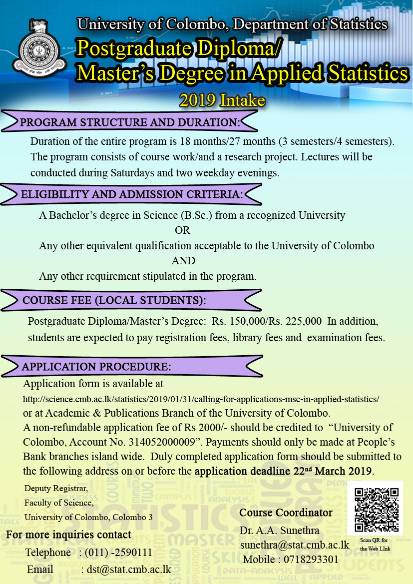 Postgraduate Diploma/ Master's Degree in APPLIED STATISTICS TeachMore.lk