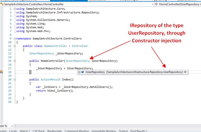 Onion architecture with MVC using repository pattern