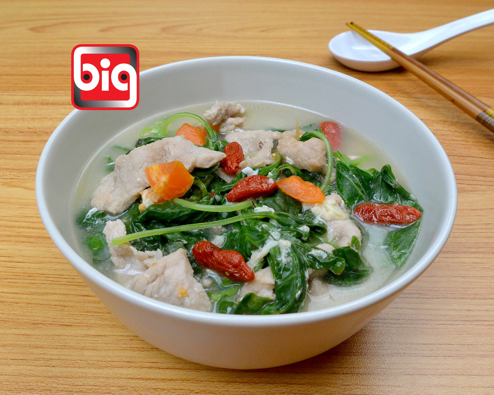 Chinese Green Spinach Soup with Pork Slices and Salted Egg | BIG Bites MY