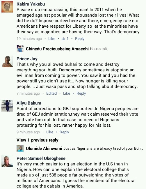 Jonathan Tells Americans To Stop Protesting Against Trump. Nigerians React  _20161111_165522