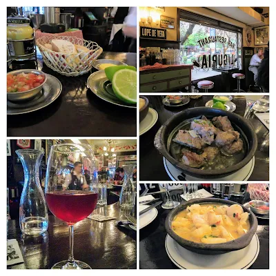 Collage of food and wine at Cafe Liguria in Santiago Chile