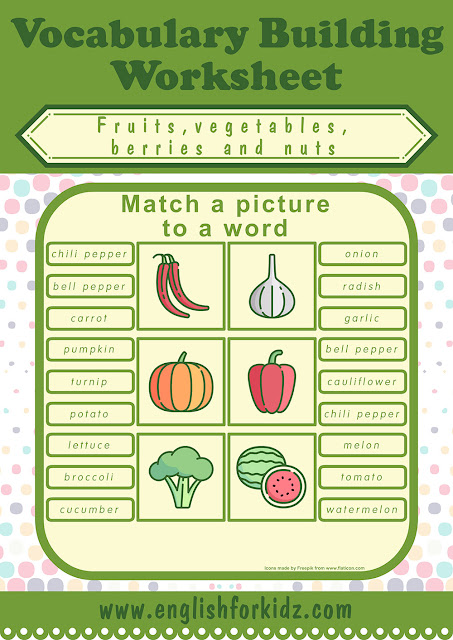 Fruits and vegetables worksheets for elementary school