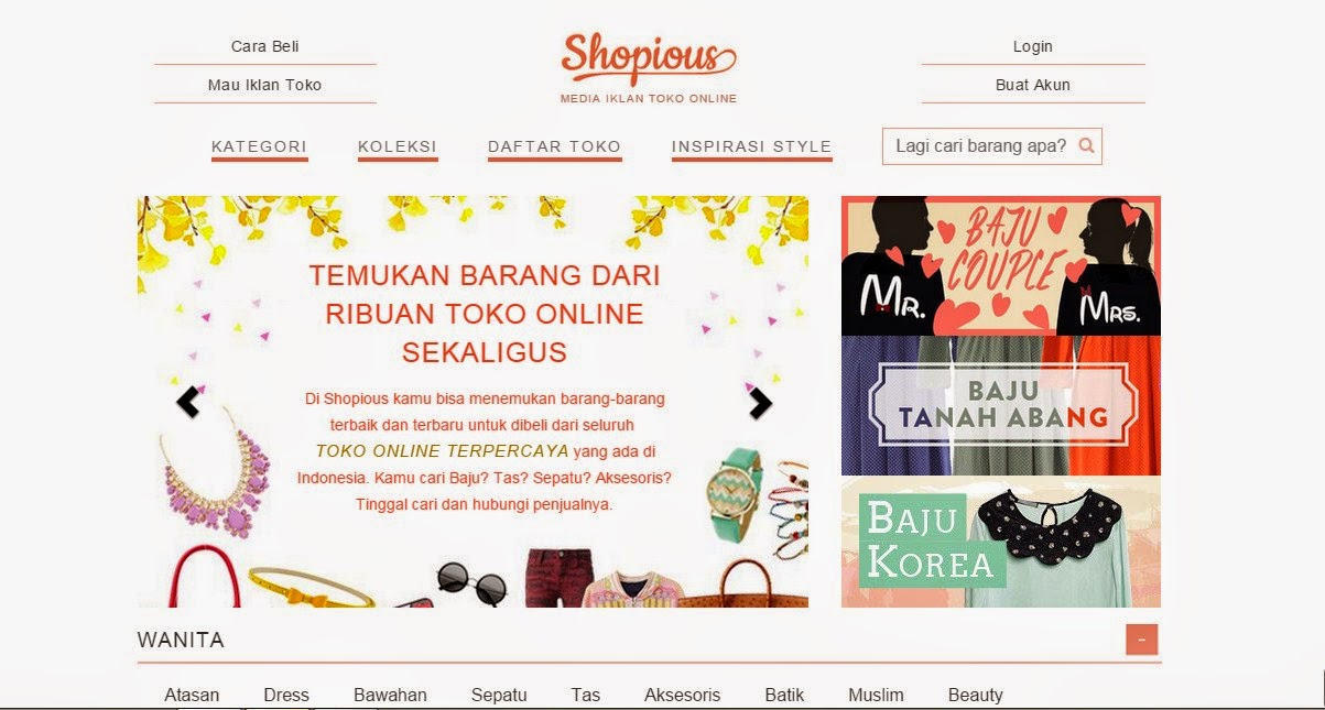 Tampilan Utama Web Shopious.com