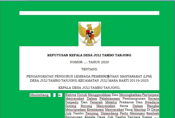 Sk Pengangkatan Pengurus Lpm Desa Tahun 2020