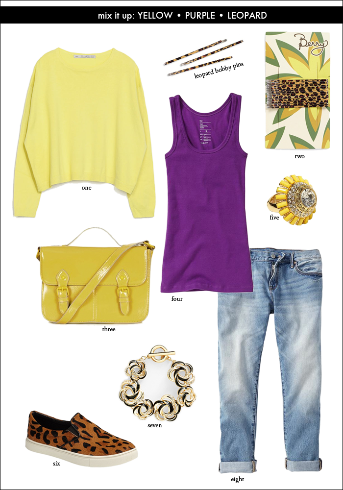 how to wear yellow and purple, distressed denim, topshop, nordstrom, leopard print