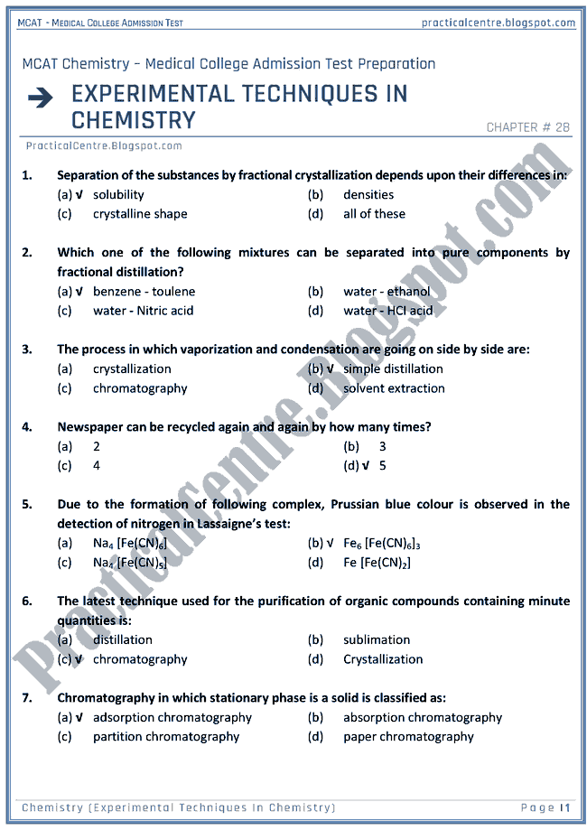 mcat-chemistry-experimental-techniques-in-chemistry-mcqs-for-medical-college-admission-test