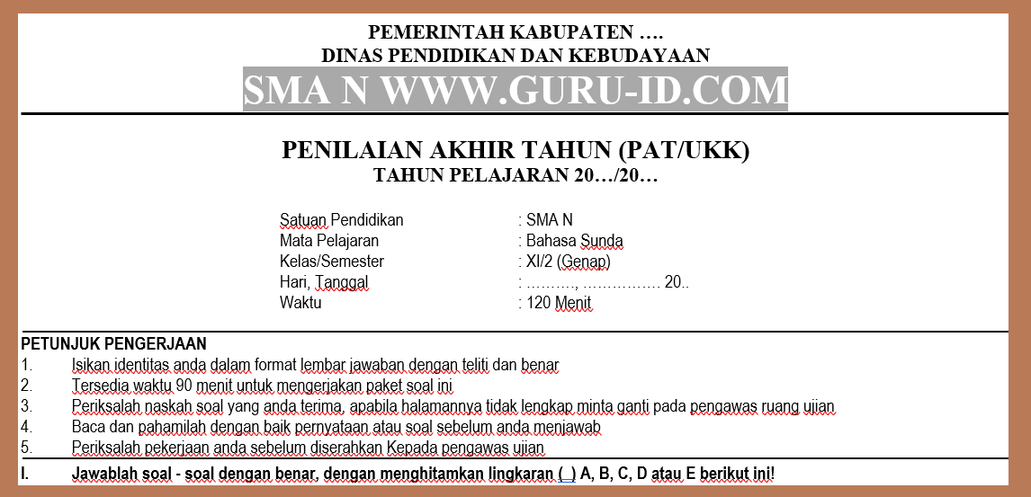 Soal & jawaban PAT Bahasa Sunda Kelas 11 SMA Tahun 2021 - Info