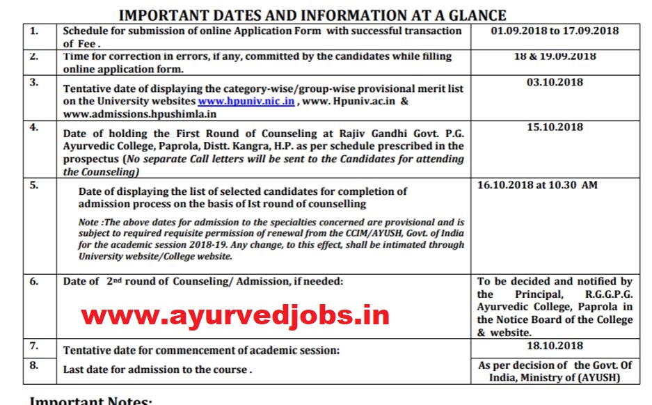 Ayurveda Jobs ADMISSION TO POSTGRADUATE DEGREE IN AYURVEDA ( MD/MS