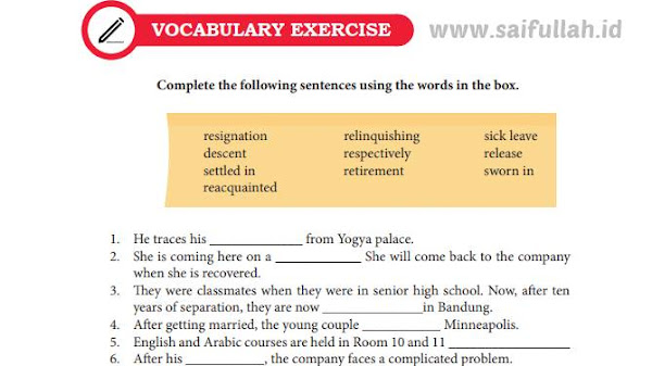 Chapter 10 Halaman 137-138 Vocabulary Exercise (Pembahasan Soal Bahasa Inggris)