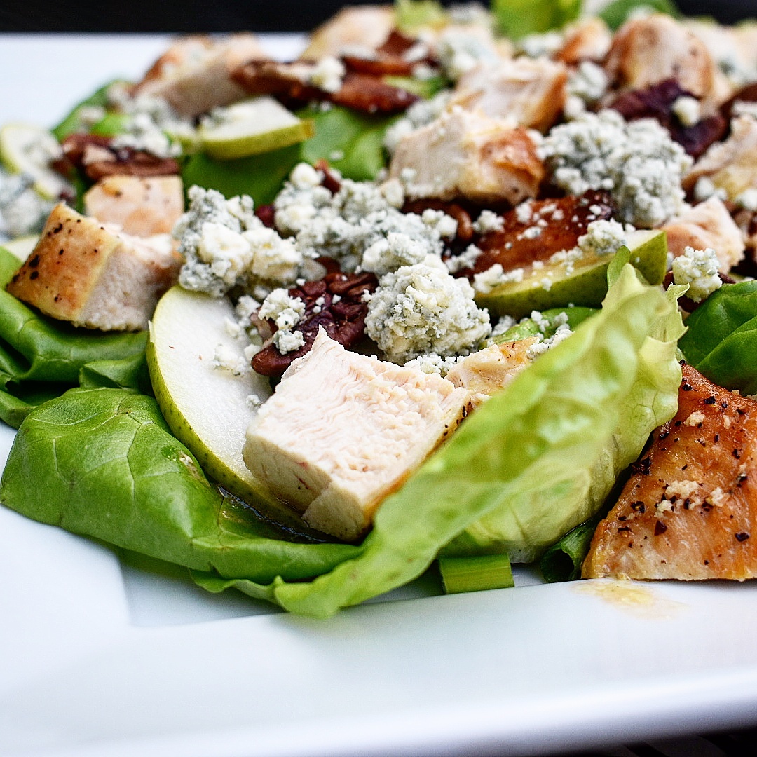 Bacon, Pear and Blue Cheese Chicken Salad with Dijon Vinaigrette • Chef Jen