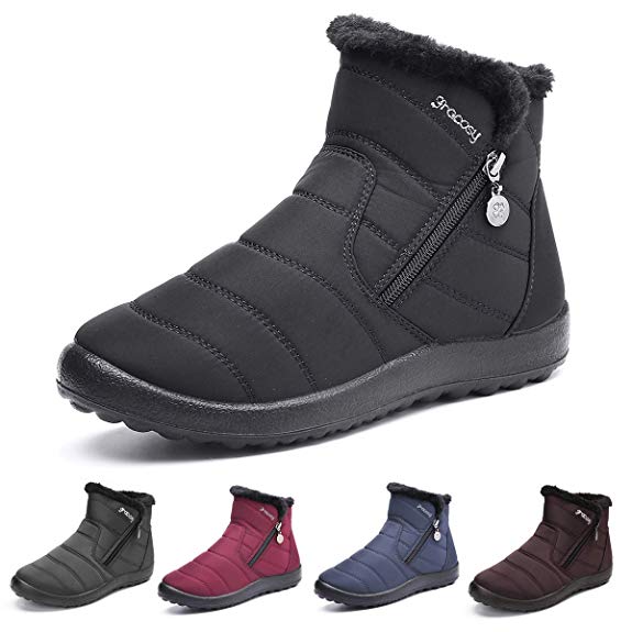 gracosy Warm Snow Boots, Women's Winter Ankle Bootie Anti-Slip Fur ...