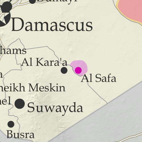 Map of Syrian Civil War (Syria control map): Fighting and territorial control in Syria in August 2018 (Free Syrian Army rebels, Kurdish YPG, Syrian Democratic Forces (SDF), Hayat Tahrir al-Sham (HTS / Al-Nusra Front), Islamic State (ISIS/ISIL), and others). Includes US deconfliction zone, plus recent locations of conflict and territorial control changes, such as Quneitra, Tasil, Al Safa, Al Kara'a, and more. Colorblind accessible.