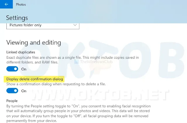 تنشيط مربع حوار تأكيد الحذف لتطبيق الصور في Windows 10 تنشيط مربع حوار تأكيد الحذف لتطبيق الصور في Windows 10