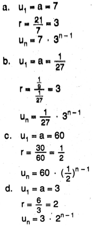 Tentukan Rumus Suku Ke N Setiap Barisan Geometri Berikut A 7 21 63 189 B 1 27 1 9 1 3 1 Mas Dayat