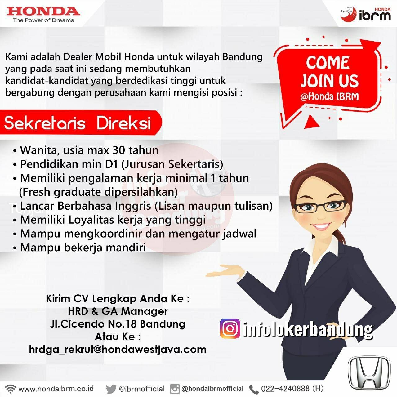 Lowongan Kerja Honda IBRM Bandung Juni 2019