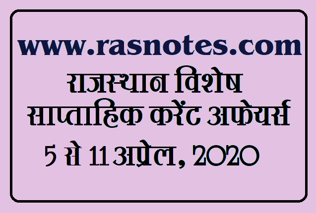 Rajasthan Special Current affairs in hindi pdf April 2020 Current GK