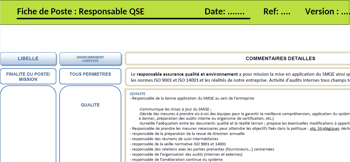 fiche de poste responsable qualité agroalimentaire