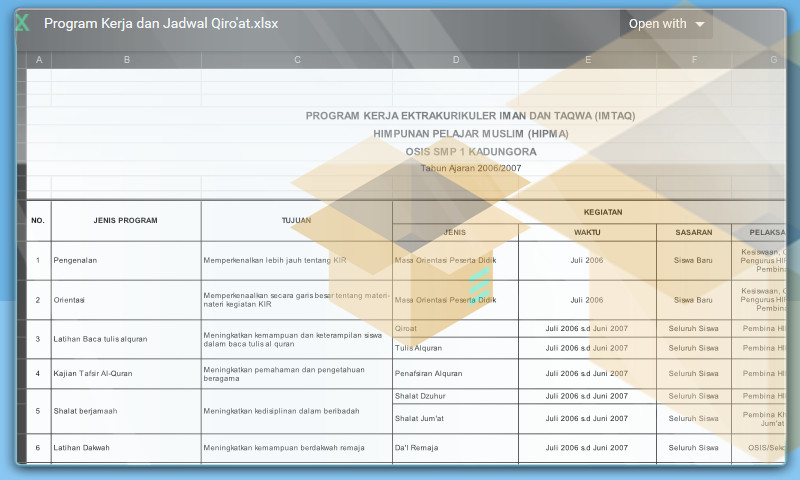 Contoh Program Kerja Ekstrakulikuler dan Jadwal Qiro'at Format Excel Contoh Program Kerja Ekstrakulikuler dan Jadwal Qiro'at Format Excel