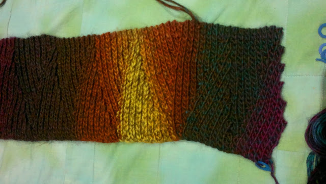 "Slip Slope Scarf" with a kink in it from a crochet error.