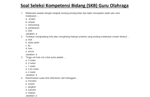 Materi Soal SKB Guru Olahraga SMP CPNS 2020 (Seleksi Kompetensi Bidang)