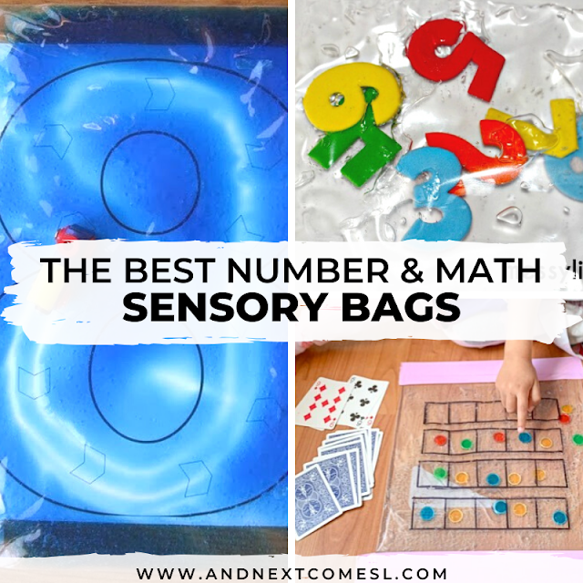 Looking for sensory bags for toddlers? Try these math themed sensory bags with numbers