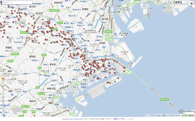 川崎市地図上で避難所データに基づくデモを示す画像。