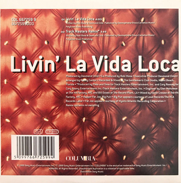 MUSICOLLECTION RICKY MARTIN Livin La Vida Loca CD 2Titres 1999
