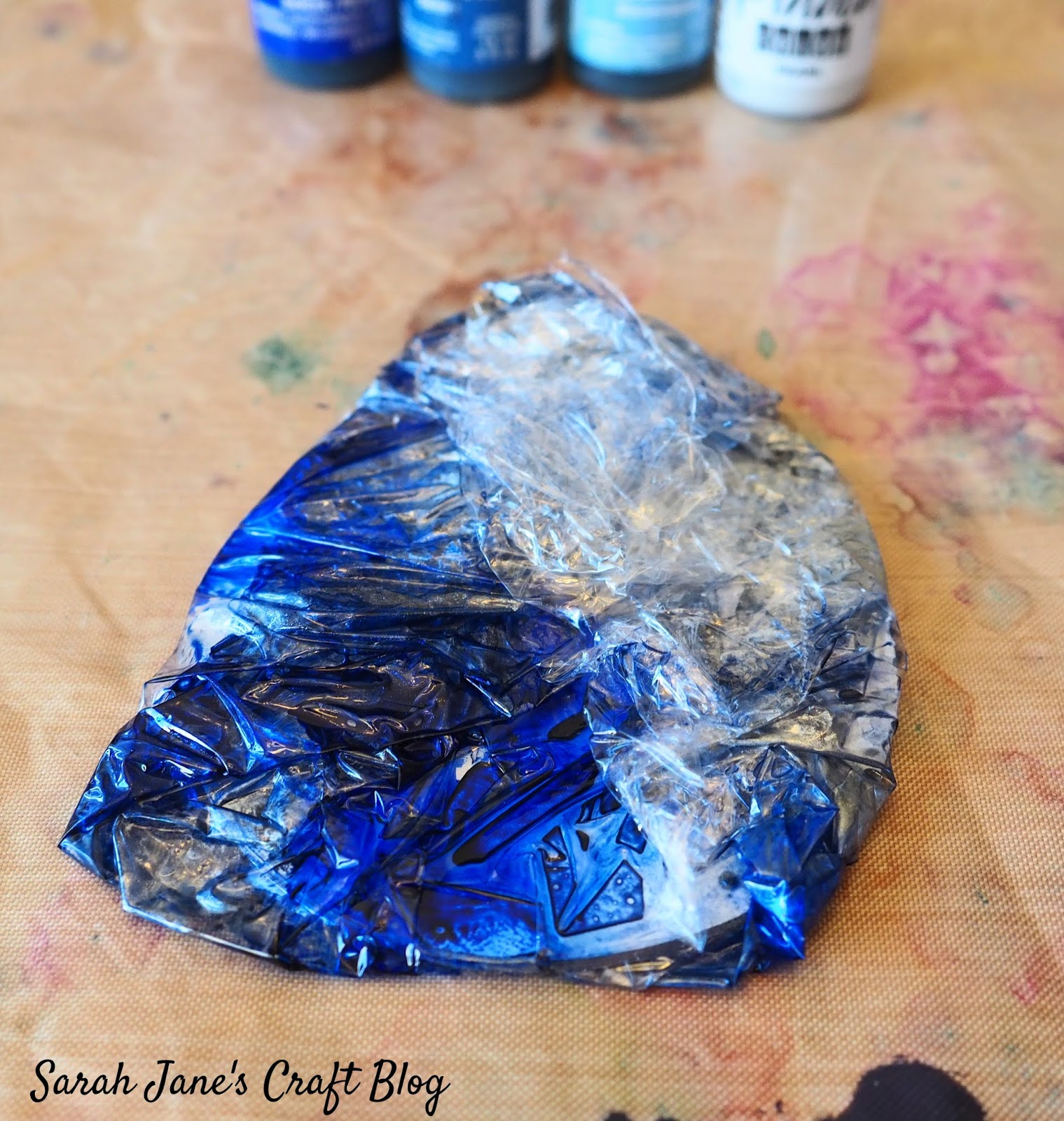 Plastic Wrap Alcohol Ink on Painted Wood Ornaments