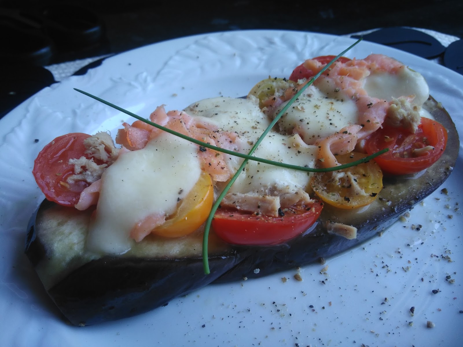 Aubergine saumon fumé façon pizza