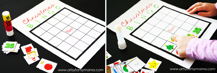 Free Printable Christmas Bingo at artsyfartsymama.com #Christmas #freeprintable #printable #bingo