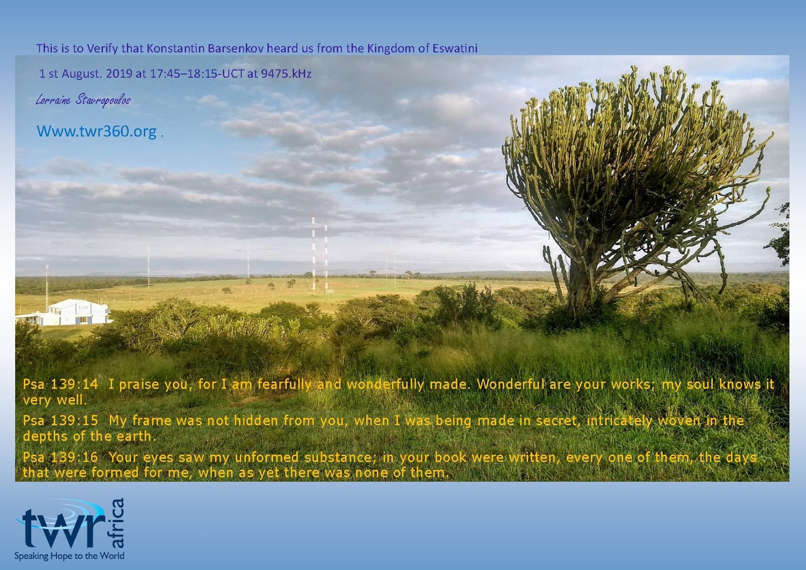 QSLreview Trans World Radio Africa