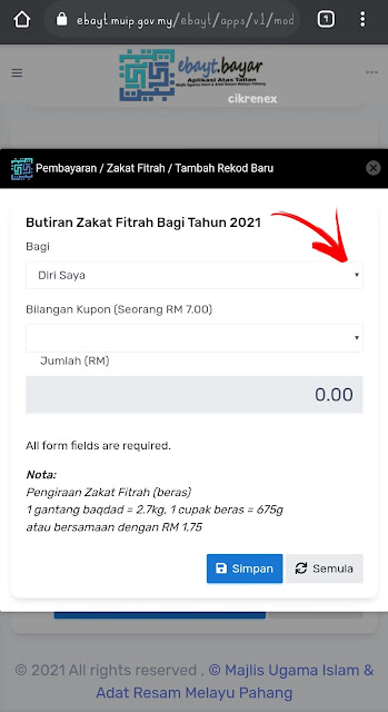 Cara bayar Zakat Fitrah secara dalam talian 'Online' Negeri Pahang